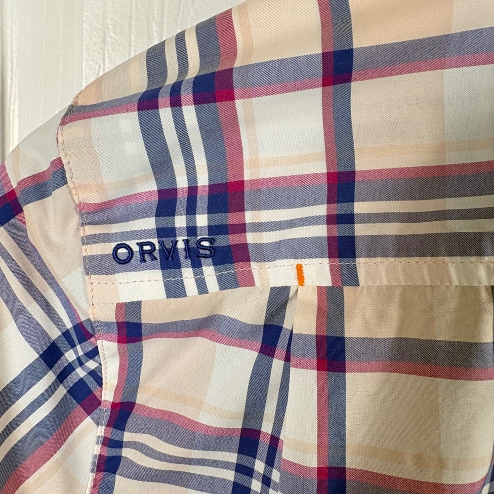 Orvis Plaid Long-Sleeve Button-Up Hiking Fishing Travel Shirt Womens M Pink Blue - Picture 5 of 7
